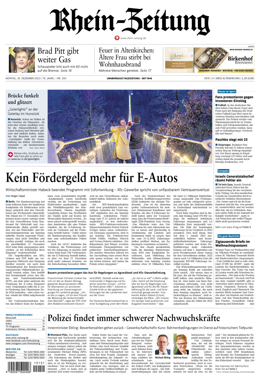 Rhein-Zeitung Kreis Altenkirchen vom Montag, 18.12.2023