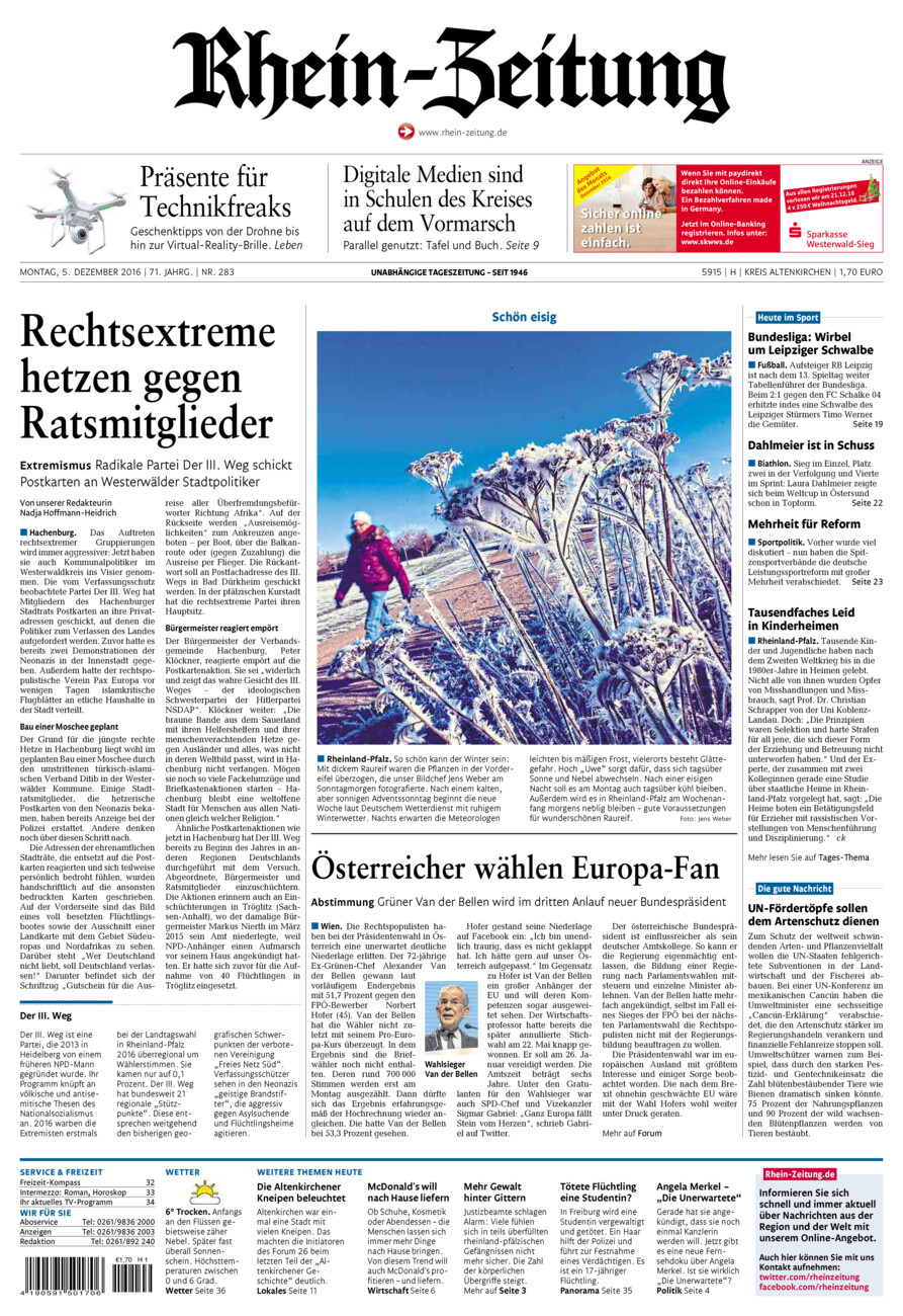 Rhein-Zeitung Kreis Altenkirchen vom Montag, 05.12.2016