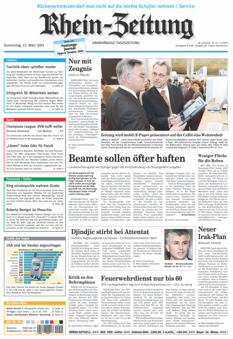 Rhein-Zeitung Kreis Altenkirchen vom Donnerstag, 13.03.2003