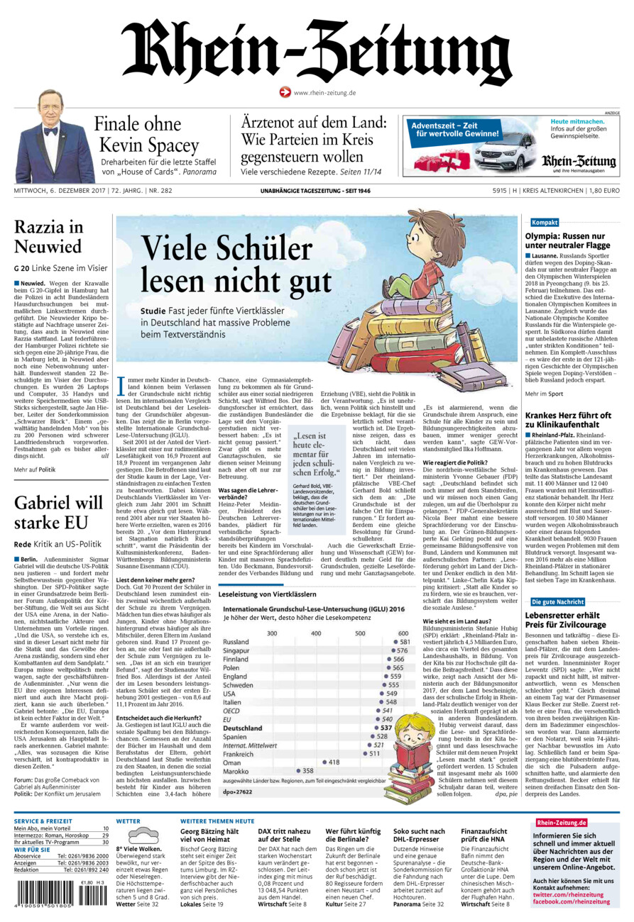 Rhein-Zeitung Kreis Altenkirchen vom Mittwoch, 06.12.2017