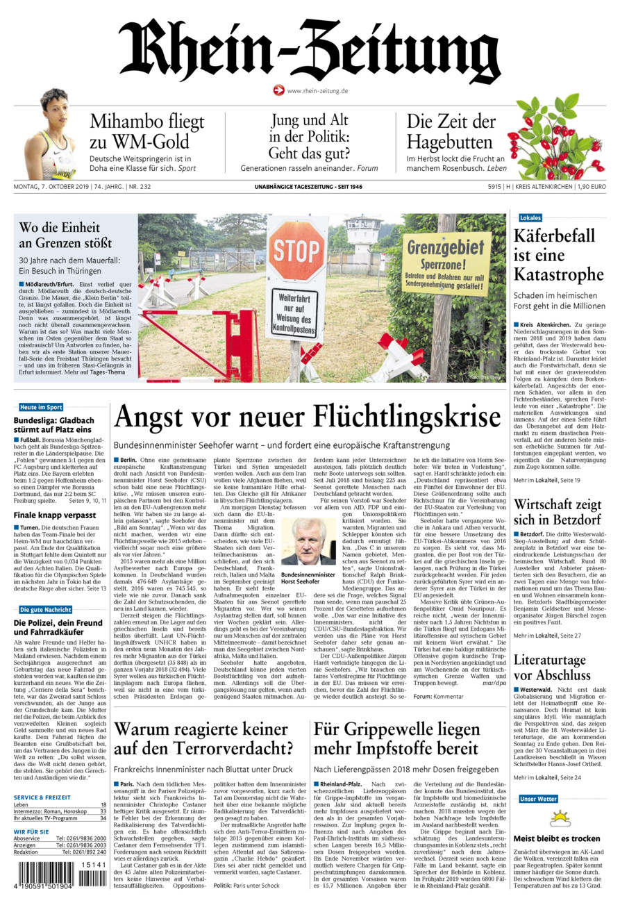 Rhein-Zeitung Kreis Altenkirchen vom Montag, 07.10.2019