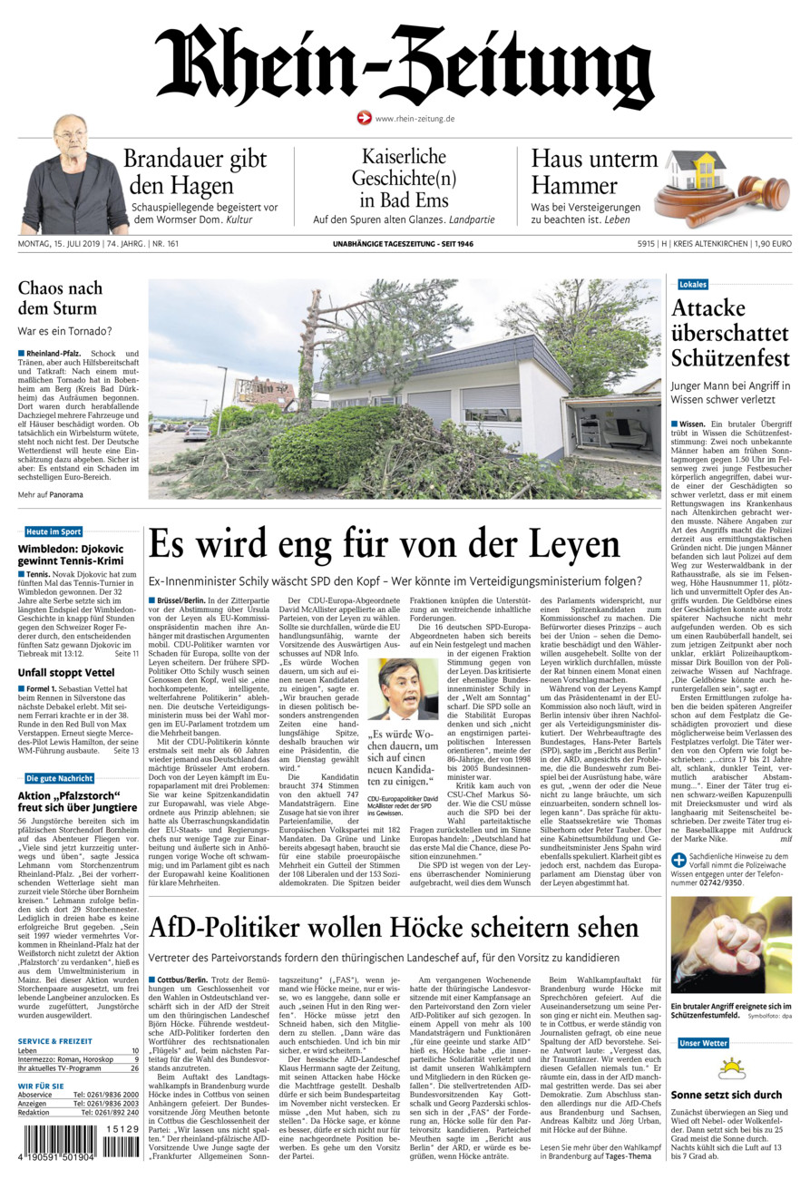 Rhein-Zeitung Kreis Altenkirchen vom Montag, 15.07.2019