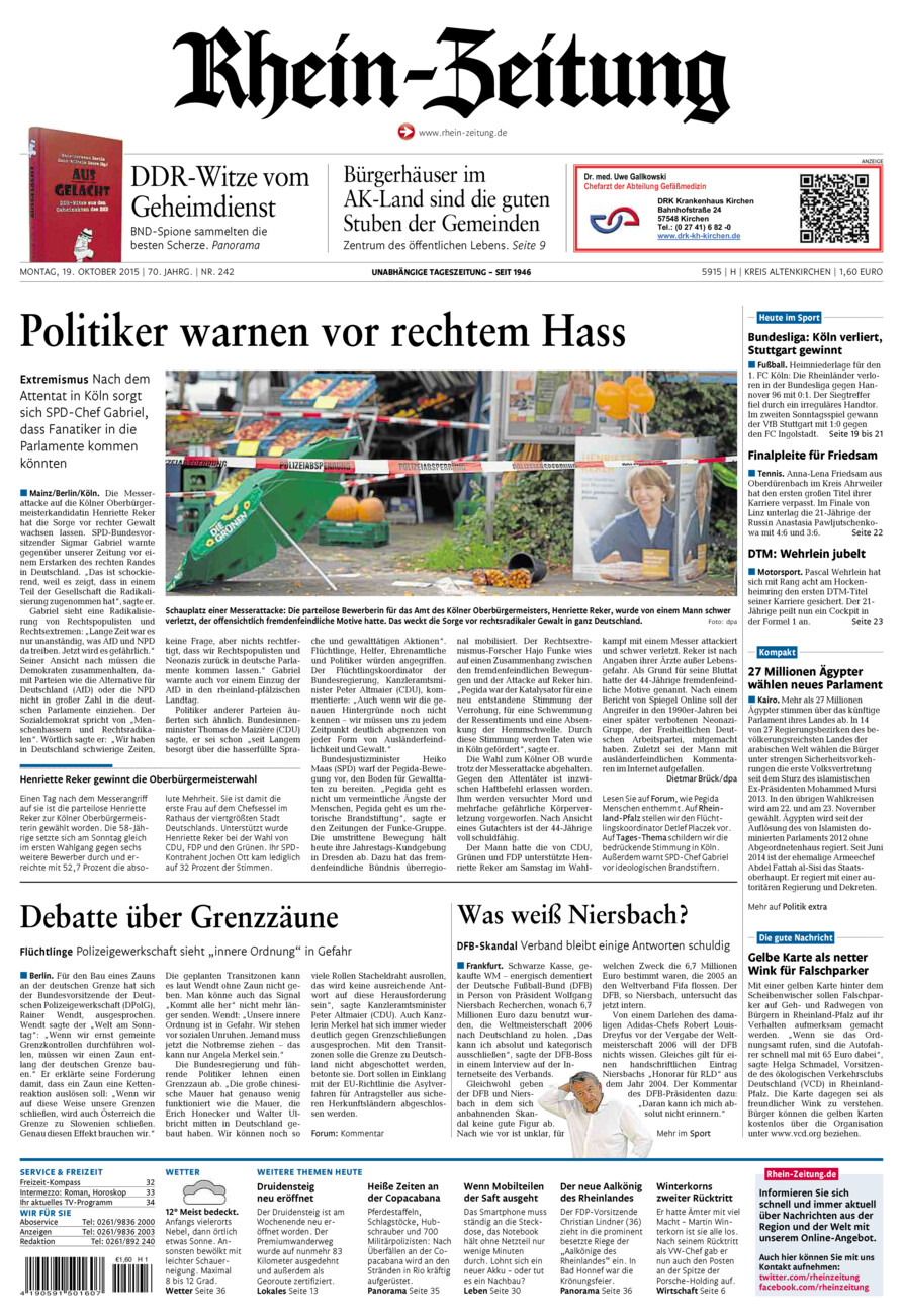 Rhein-Zeitung Kreis Altenkirchen vom Montag, 19.10.2015