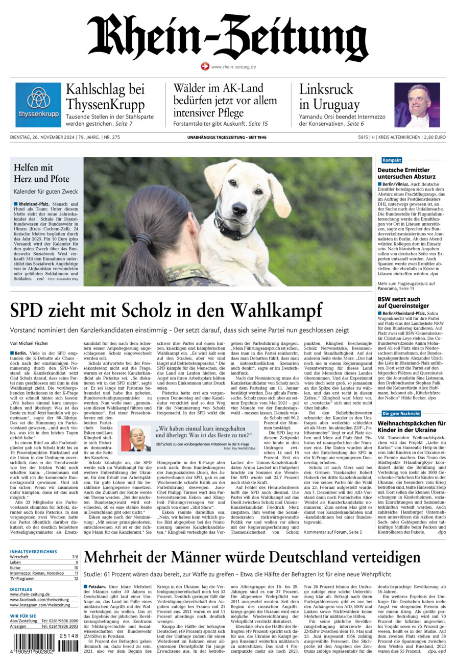 Rhein-Zeitung Kreis Altenkirchen vom Dienstag, 26.11.2024