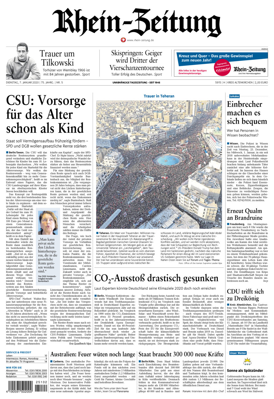 Rhein-Zeitung Kreis Altenkirchen vom Dienstag, 07.01.2020