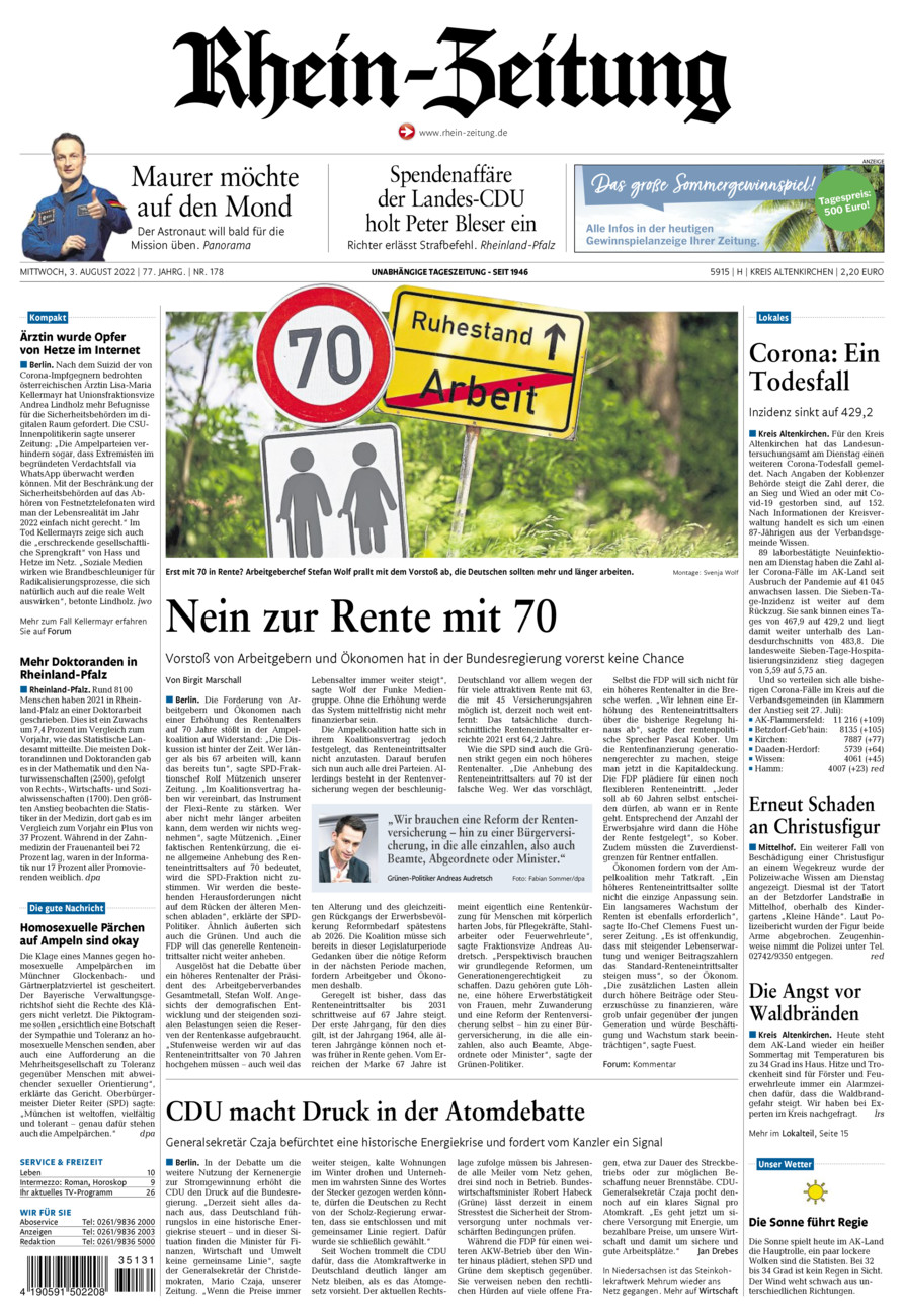 Rhein-Zeitung Kreis Altenkirchen vom Mittwoch, 03.08.2022