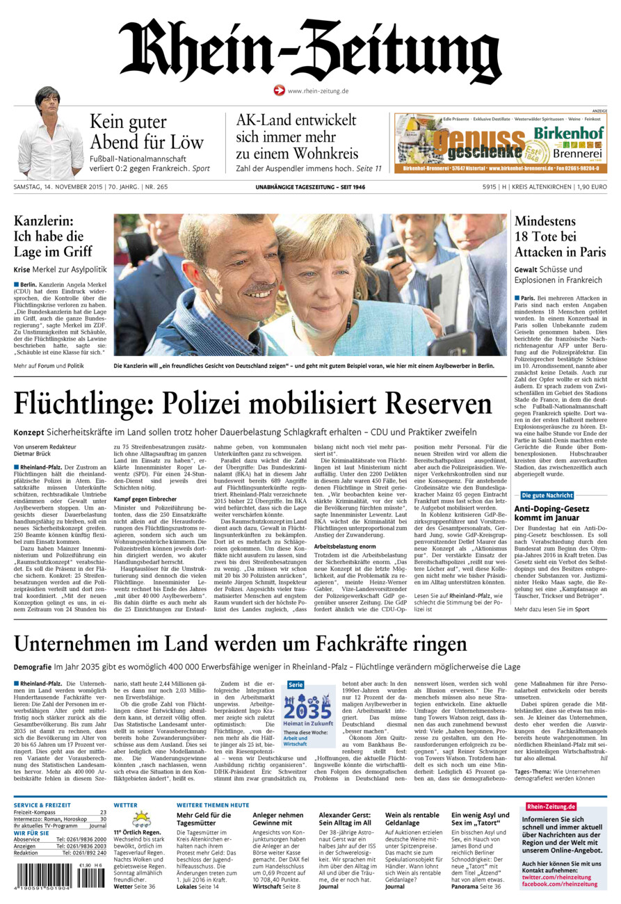 Rhein-Zeitung Kreis Altenkirchen vom Samstag, 14.11.2015