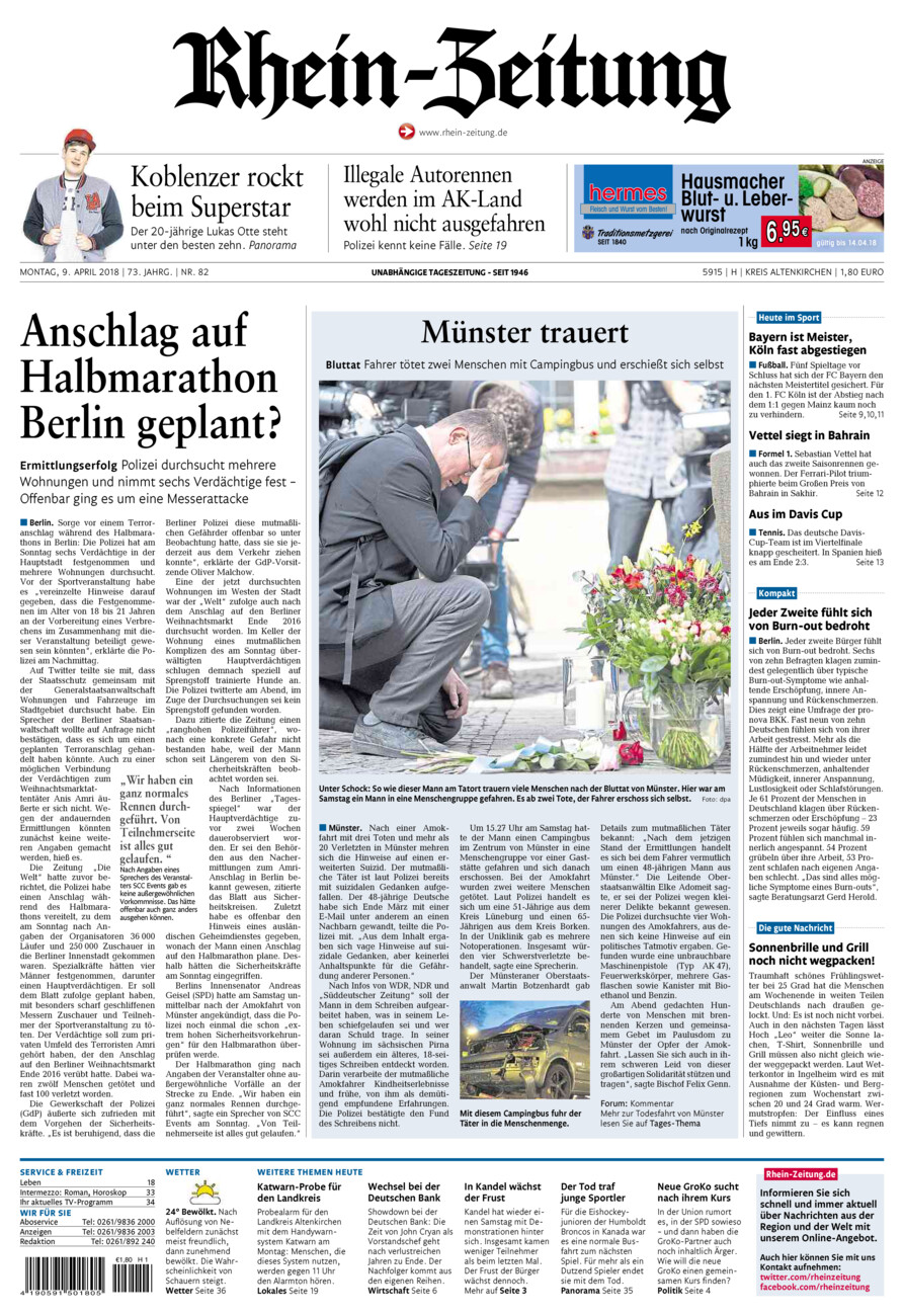 Rhein-Zeitung Kreis Altenkirchen vom Montag, 09.04.2018