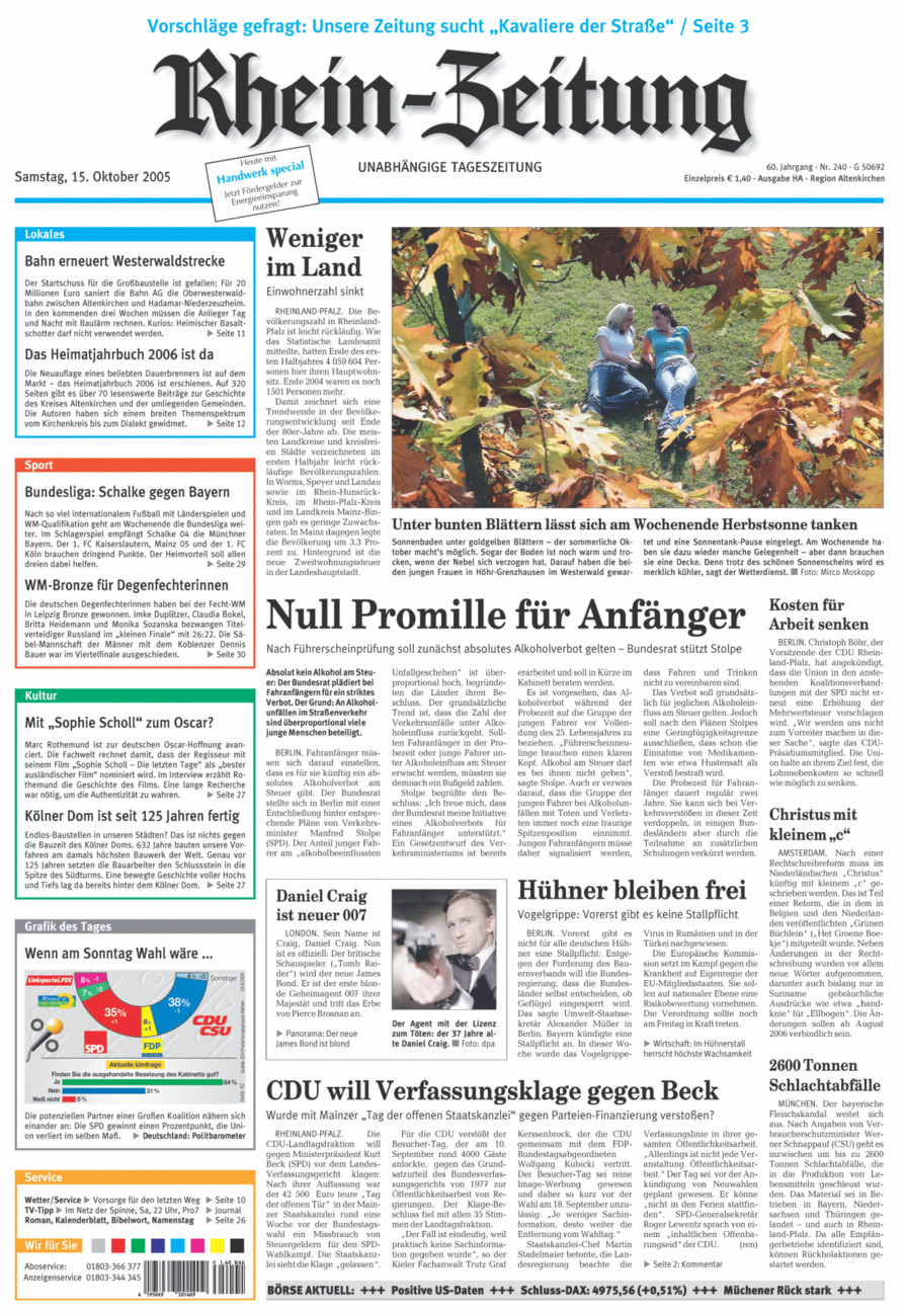 Rhein-Zeitung Kreis Altenkirchen vom Samstag, 15.10.2005