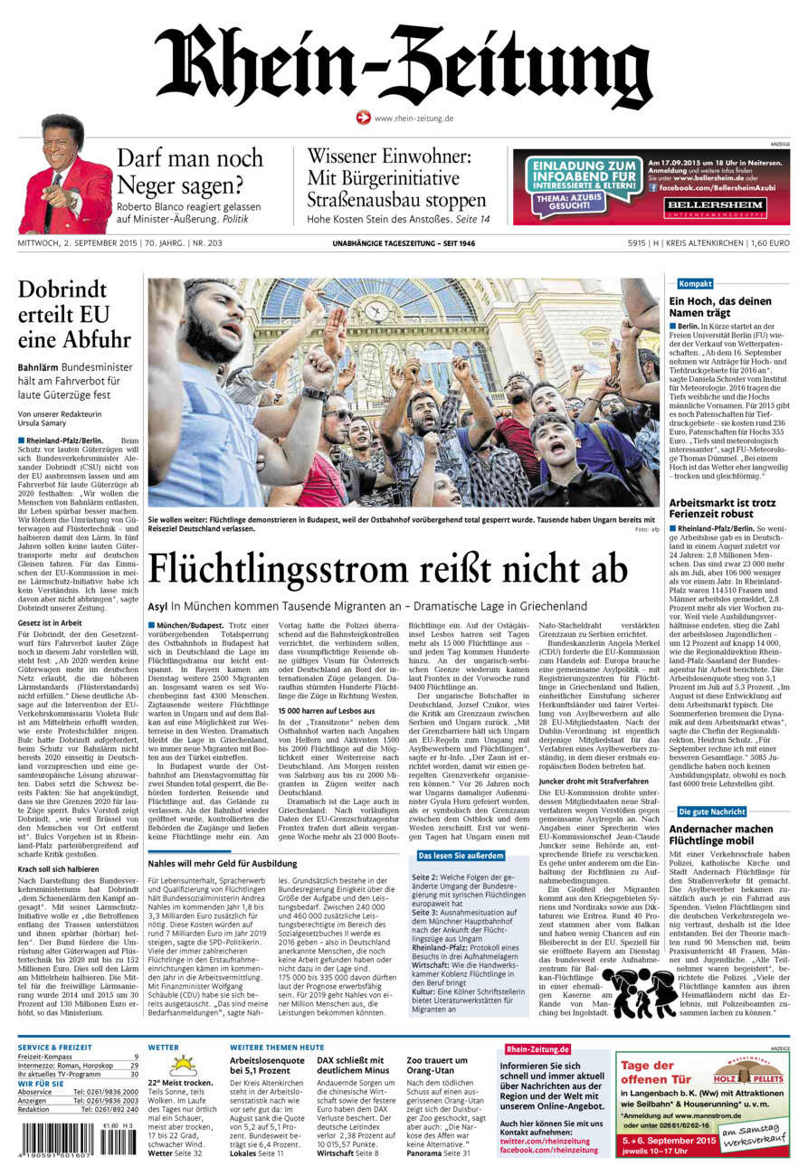 Rhein-Zeitung Kreis Altenkirchen vom Mittwoch, 02.09.2015