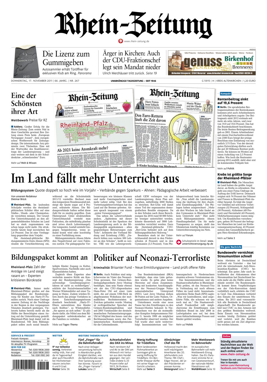 Rhein-Zeitung Kreis Altenkirchen vom Donnerstag, 17.11.2011