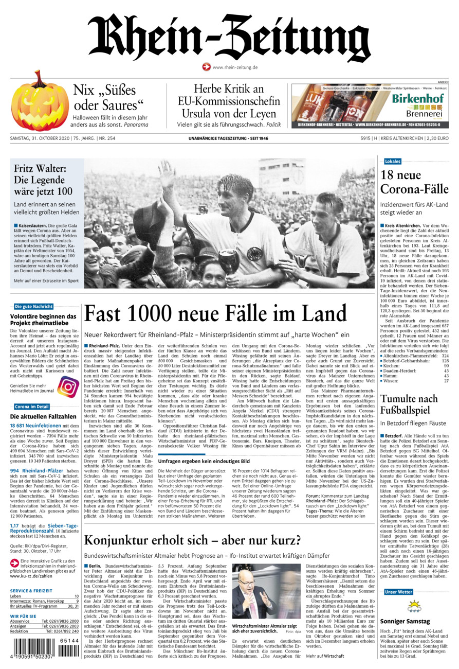 Rhein-Zeitung Kreis Altenkirchen vom Samstag, 31.10.2020