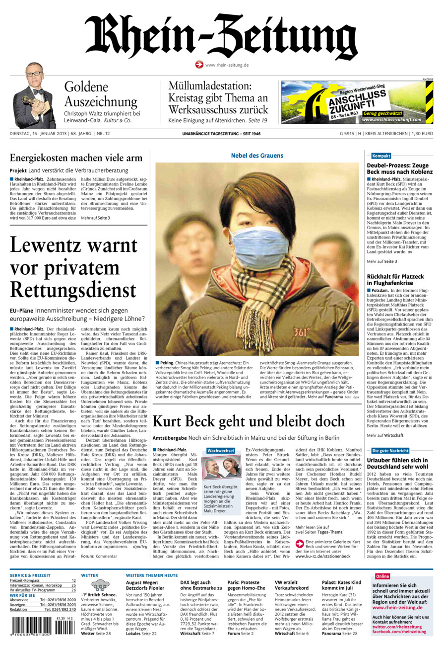 Rhein-Zeitung Kreis Altenkirchen vom Dienstag, 15.01.2013