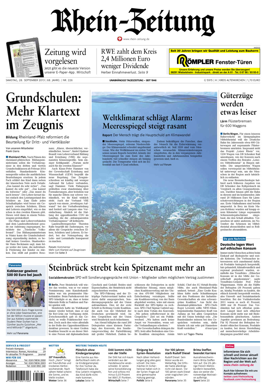 Rhein-Zeitung Kreis Altenkirchen vom Samstag, 28.09.2013