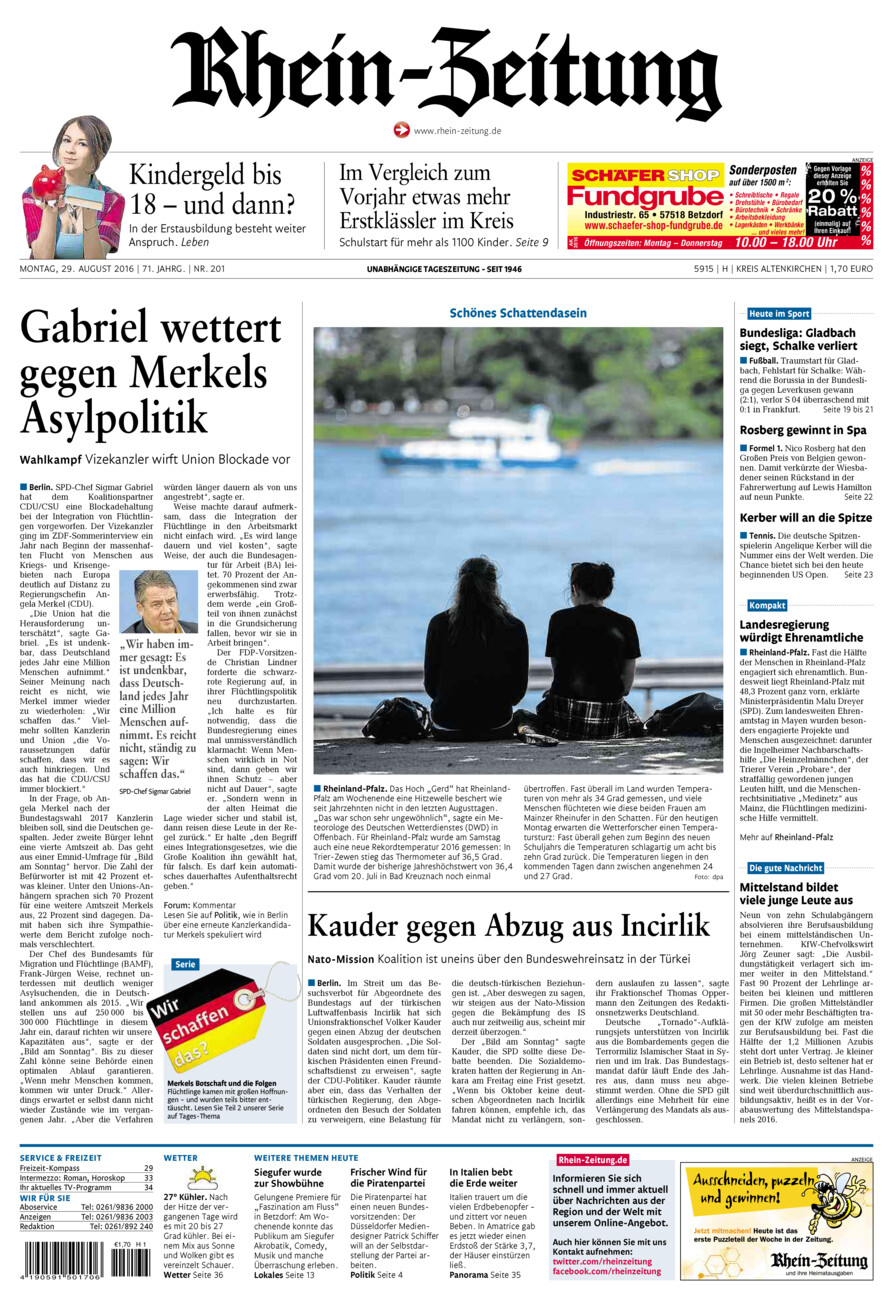 Rhein-Zeitung Kreis Altenkirchen vom Montag, 29.08.2016