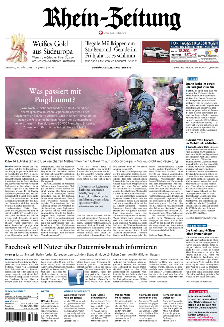 Rhein-Zeitung Kreis Altenkirchen vom Dienstag, 27.03.2018