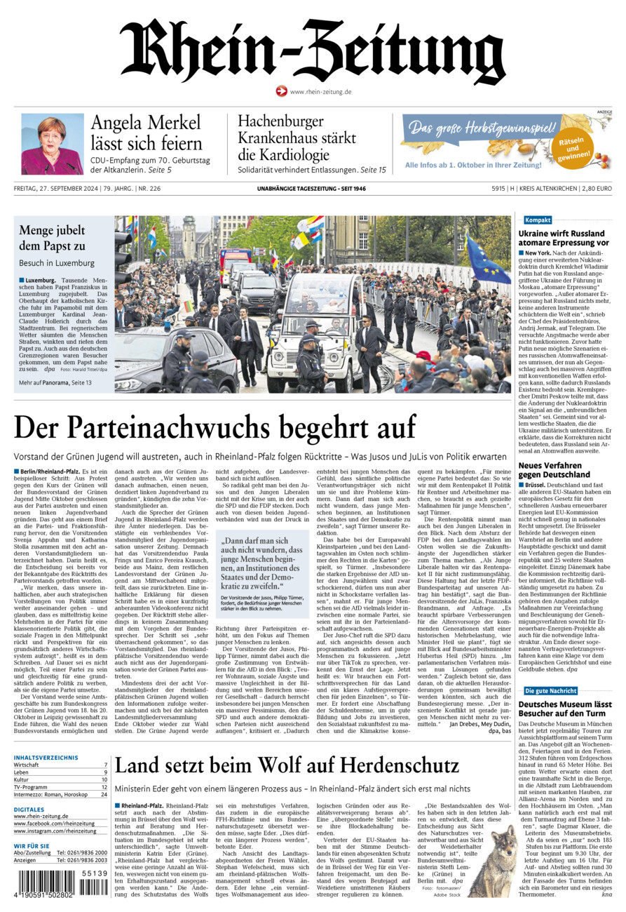 Rhein-Zeitung Kreis Altenkirchen vom Freitag, 27.09.2024