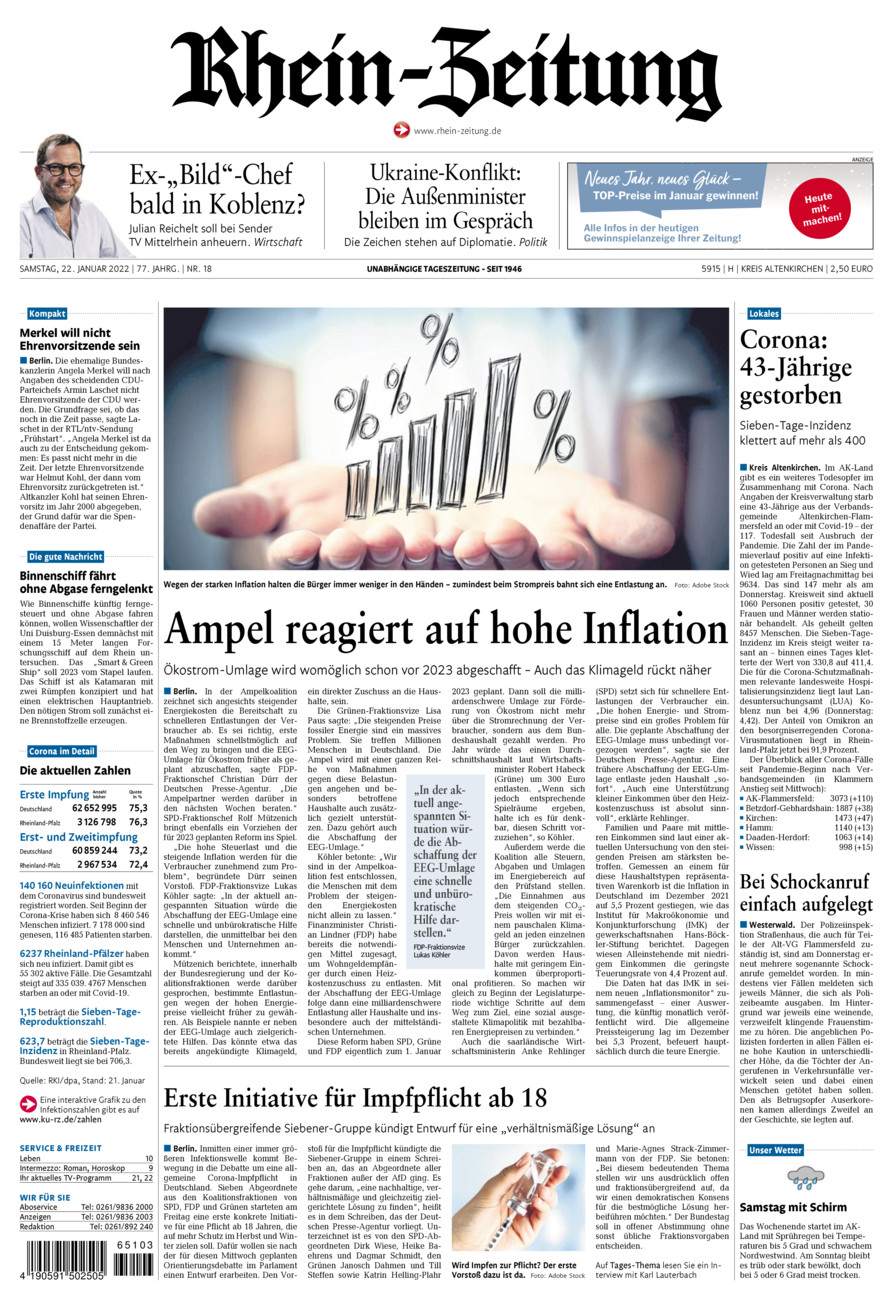 Rhein-Zeitung Kreis Altenkirchen vom Samstag, 22.01.2022