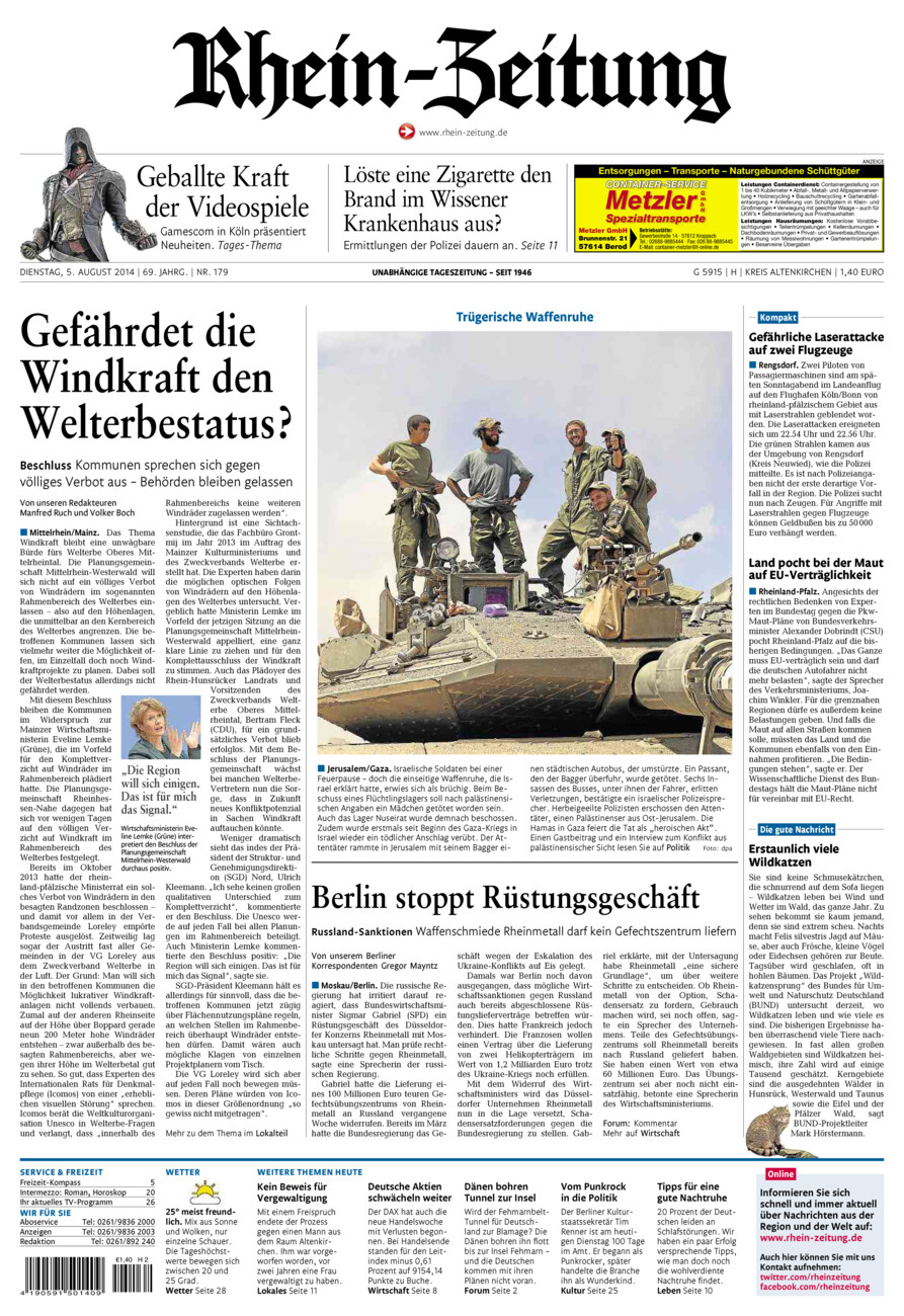 Rhein-Zeitung Kreis Altenkirchen vom Dienstag, 05.08.2014