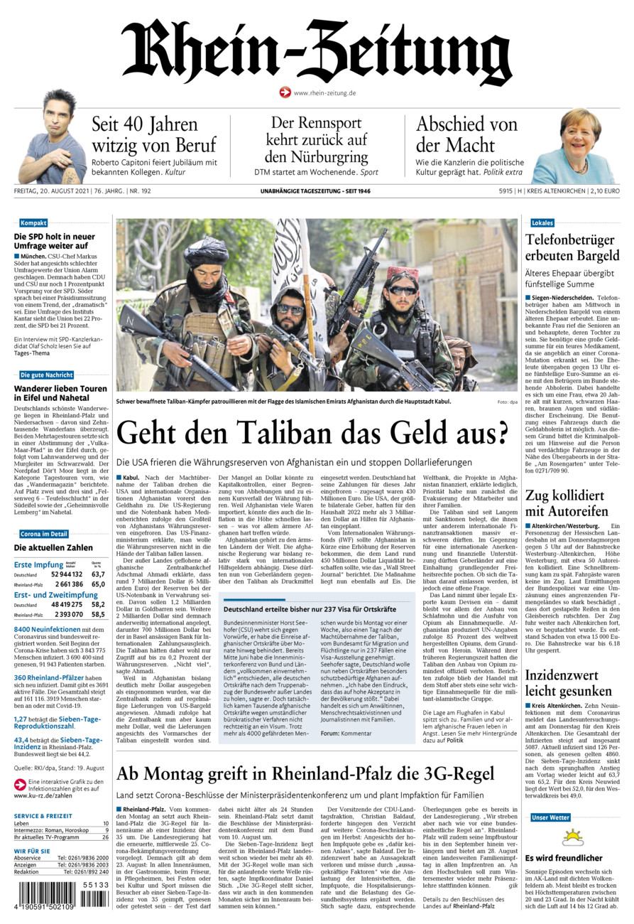 Rhein-Zeitung Kreis Altenkirchen vom Freitag, 20.08.2021