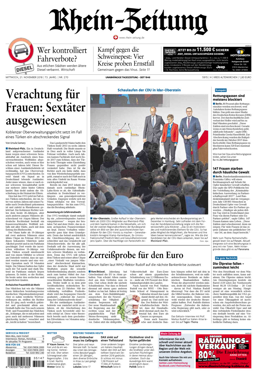 Rhein-Zeitung Kreis Altenkirchen vom Mittwoch, 21.11.2018