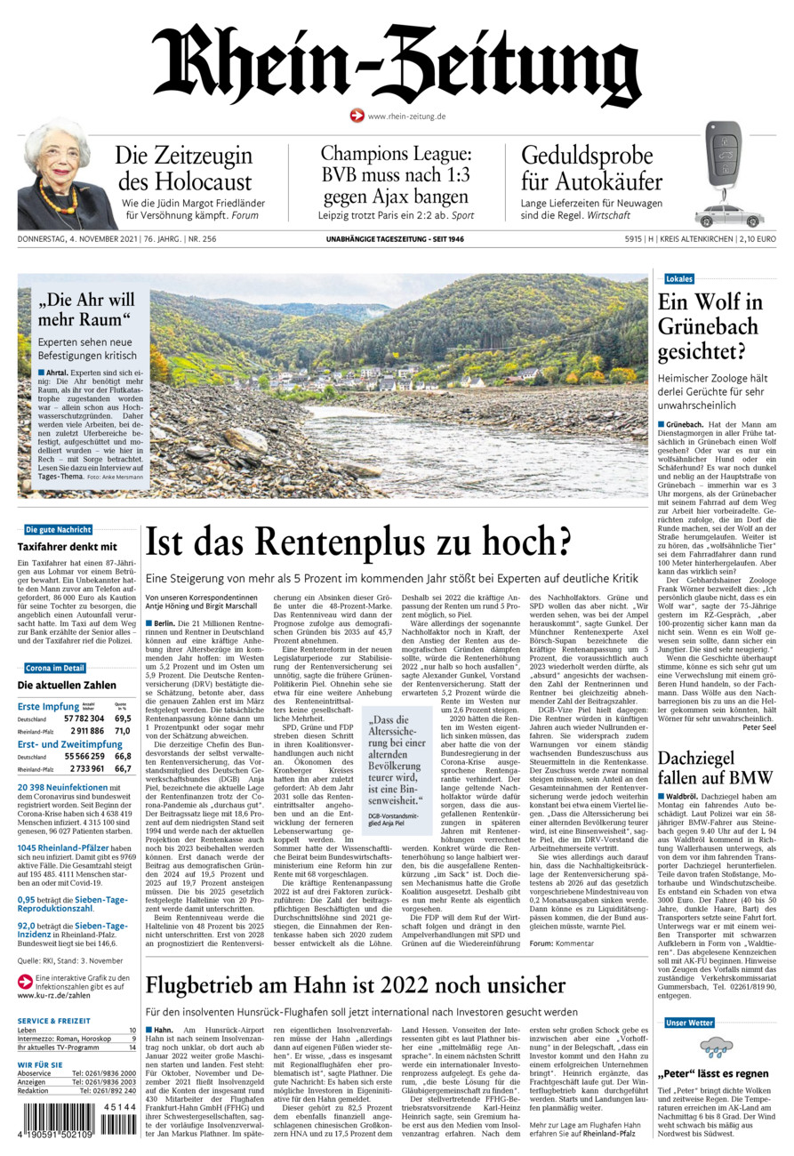 Rhein-Zeitung Kreis Altenkirchen vom Donnerstag, 04.11.2021