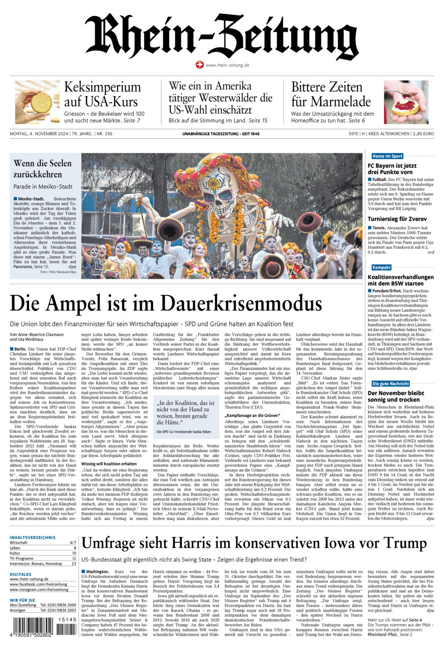 Rhein-Zeitung Kreis Altenkirchen vom Montag, 04.11.2024