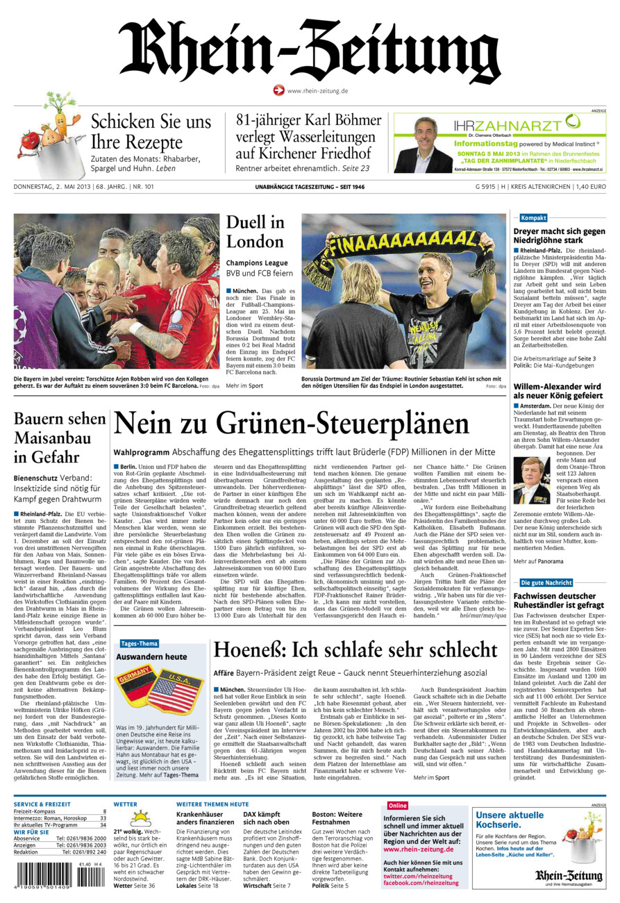 Rhein-Zeitung Kreis Altenkirchen vom Donnerstag, 02.05.2013