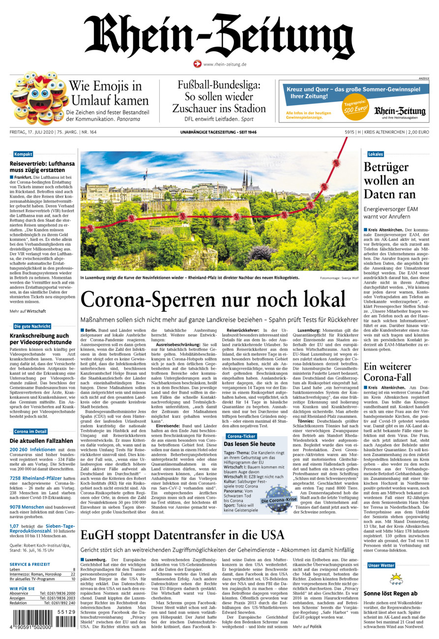 Rhein-Zeitung Kreis Altenkirchen vom Freitag, 17.07.2020