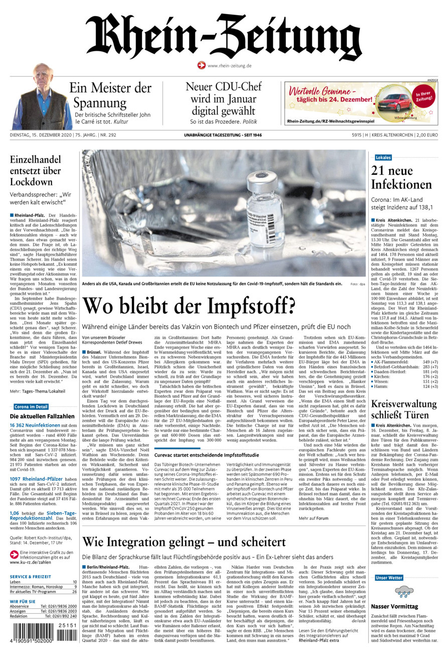 Rhein-Zeitung Kreis Altenkirchen vom Dienstag, 15.12.2020