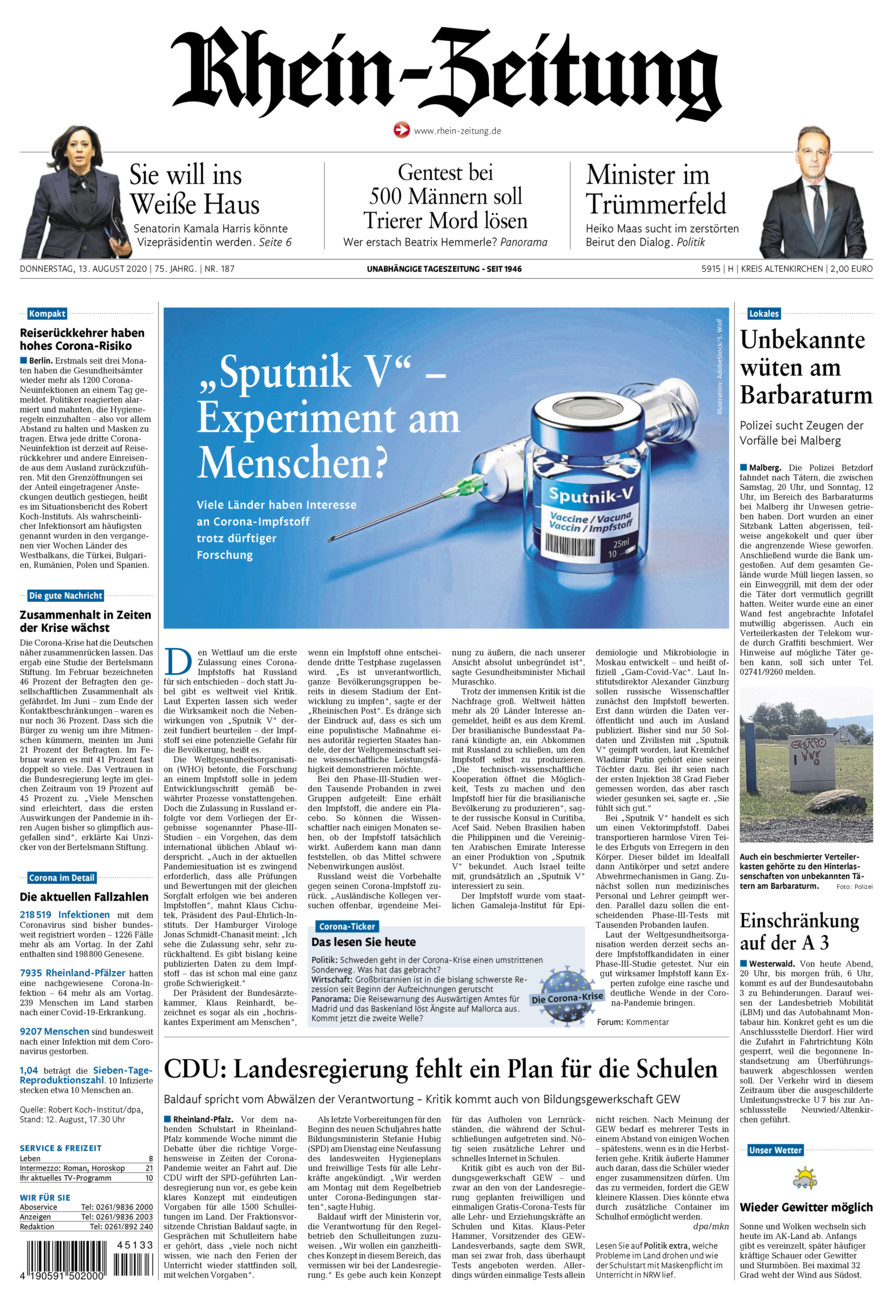 Rhein-Zeitung Kreis Altenkirchen vom Donnerstag, 13.08.2020