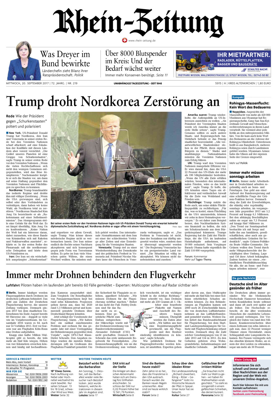 Rhein-Zeitung Kreis Altenkirchen vom Mittwoch, 20.09.2017