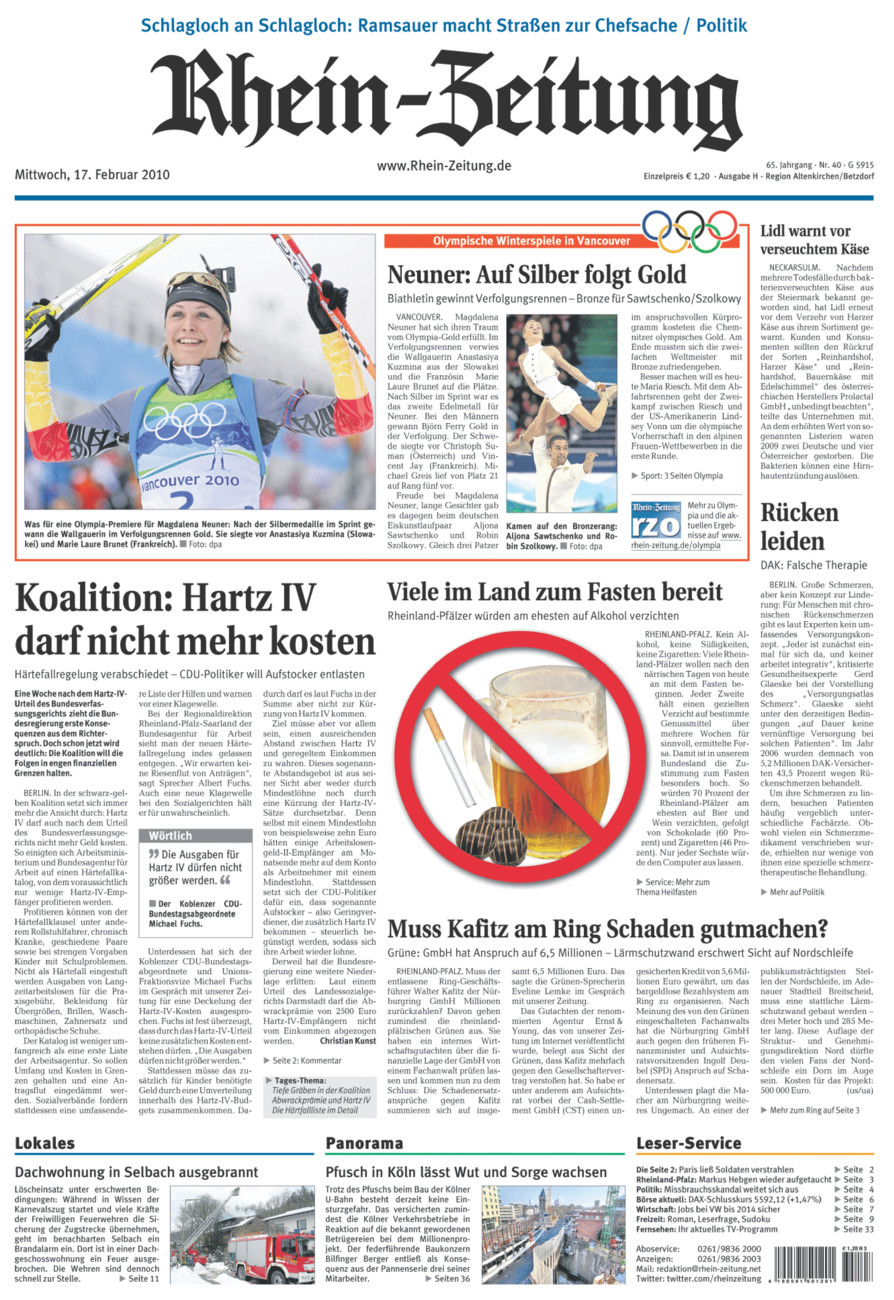 Rhein-Zeitung Kreis Altenkirchen vom Mittwoch, 17.02.2010