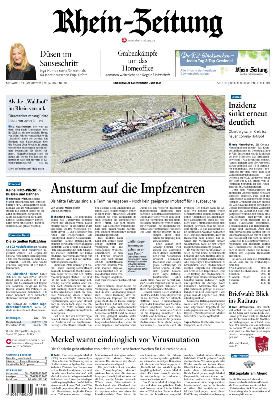 Rhein-Zeitung Kreis Altenkirchen vom Mittwoch, 13.01.2021