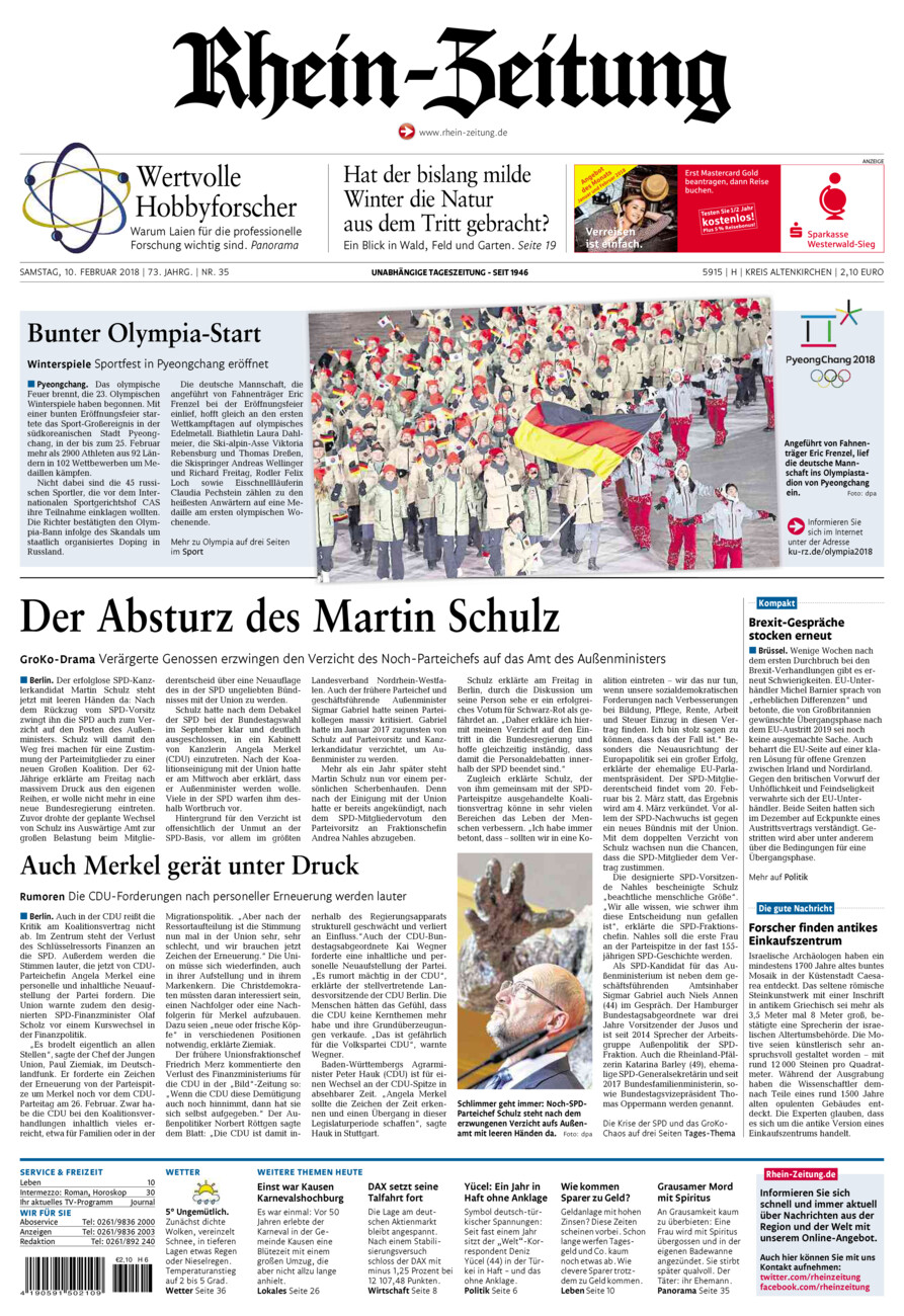 Rhein-Zeitung Kreis Altenkirchen vom Samstag, 10.02.2018