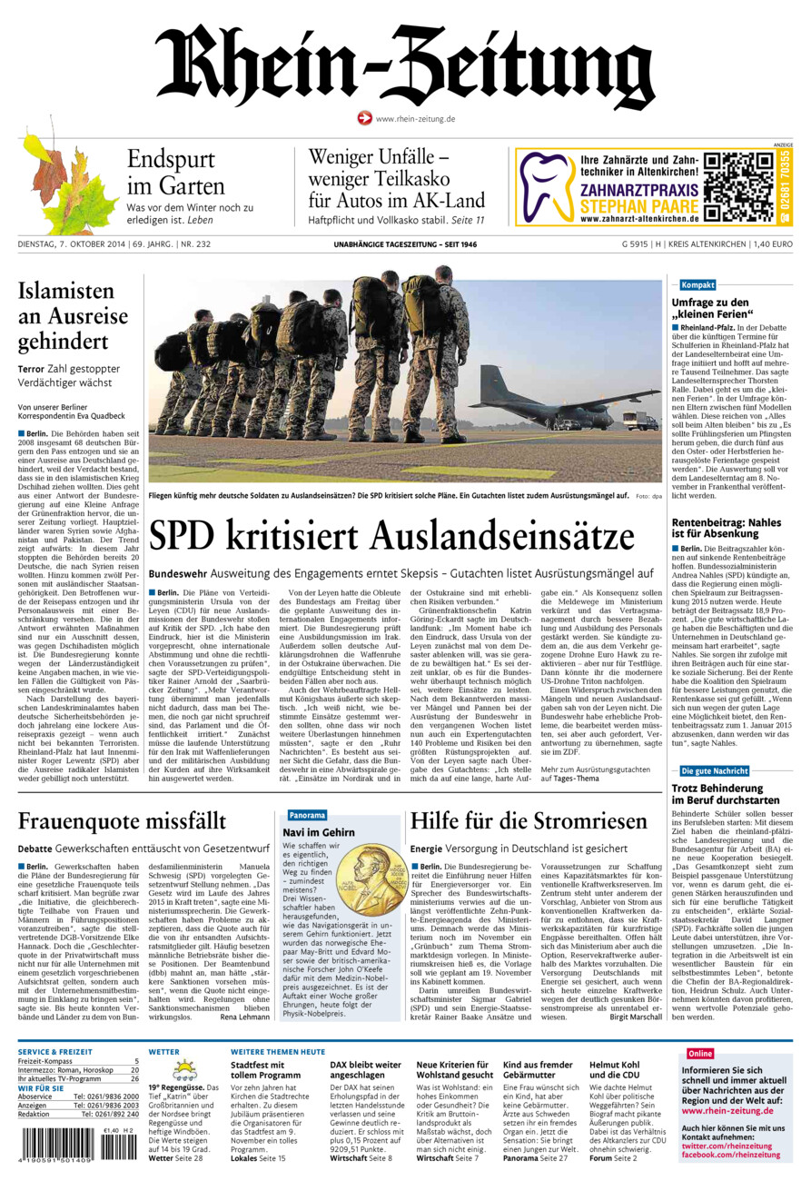 Rhein-Zeitung Kreis Altenkirchen vom Dienstag, 07.10.2014