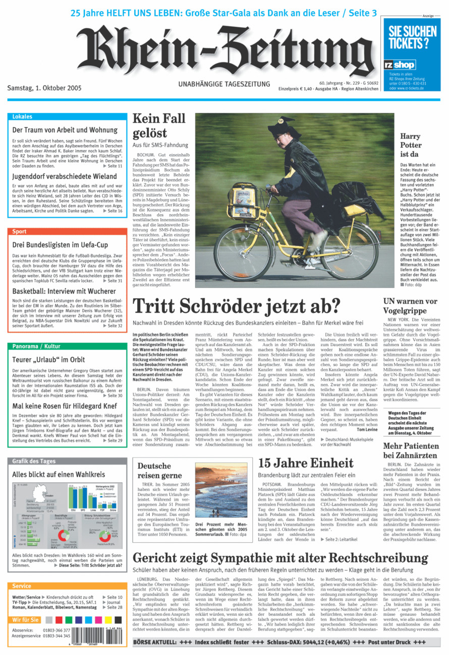 Rhein-Zeitung Kreis Altenkirchen vom Samstag, 01.10.2005