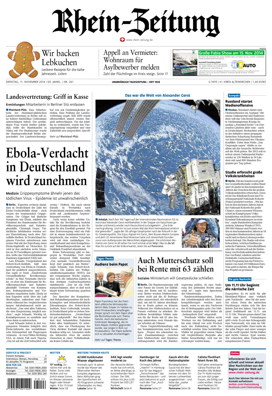 Rhein-Zeitung Kreis Altenkirchen vom Dienstag, 11.11.2014