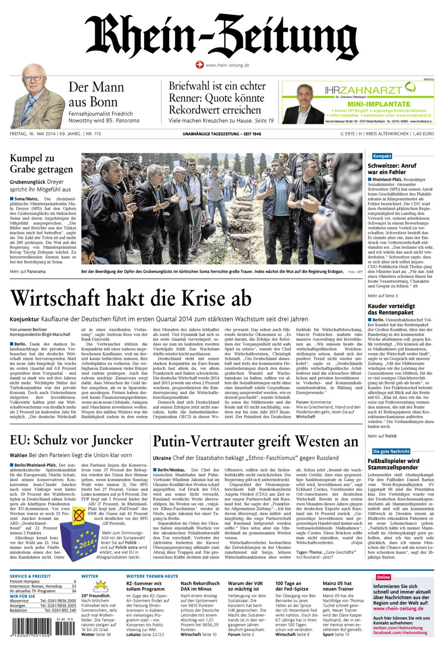 Rhein-Zeitung Kreis Altenkirchen vom Freitag, 16.05.2014