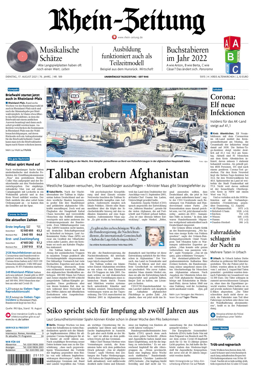 Rhein-Zeitung Kreis Altenkirchen vom Dienstag, 17.08.2021