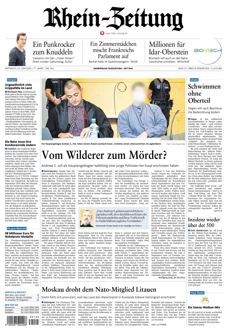 Rhein-Zeitung Kreis Altenkirchen vom Mittwoch, 22.06.2022
