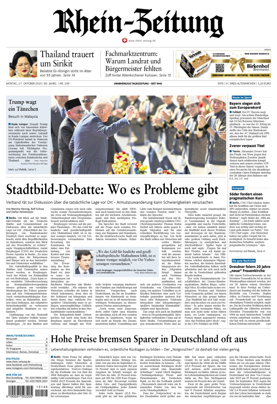 Rhein-Zeitung Kreis Altenkirchen vom Montag, 27.10.2025