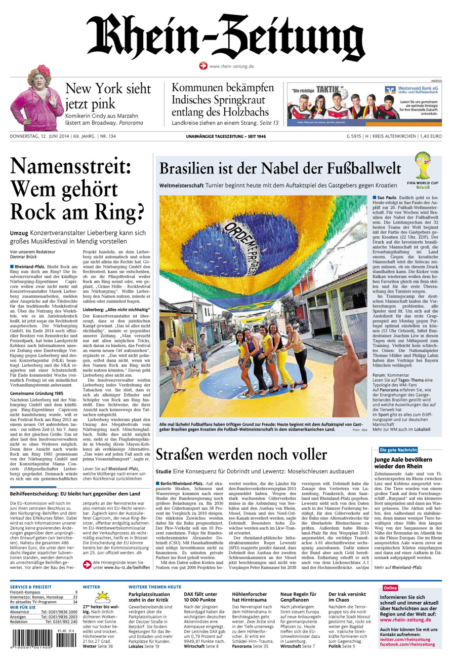 Rhein-Zeitung Kreis Altenkirchen vom Donnerstag, 12.06.2014
