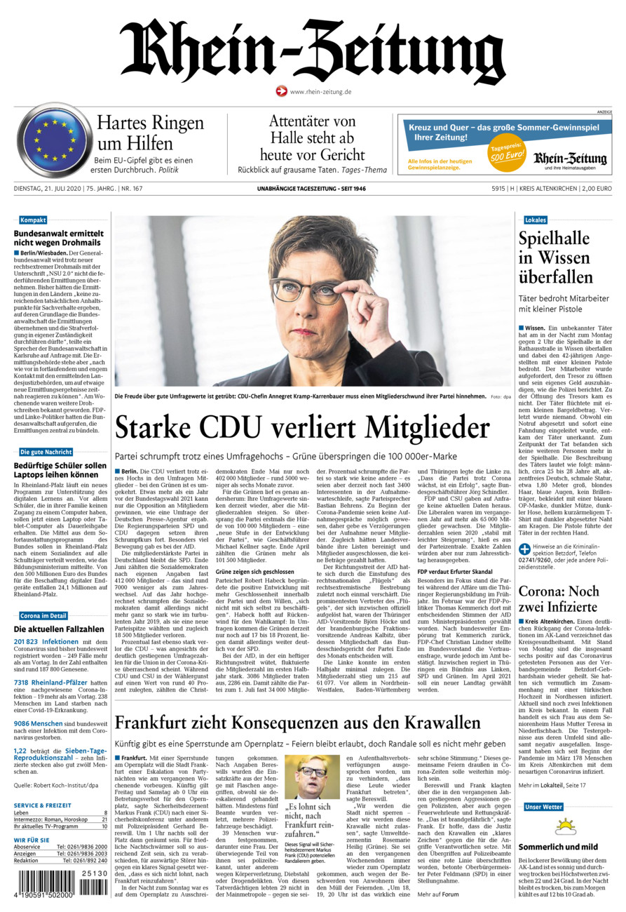 Rhein-Zeitung Kreis Altenkirchen vom Dienstag, 21.07.2020