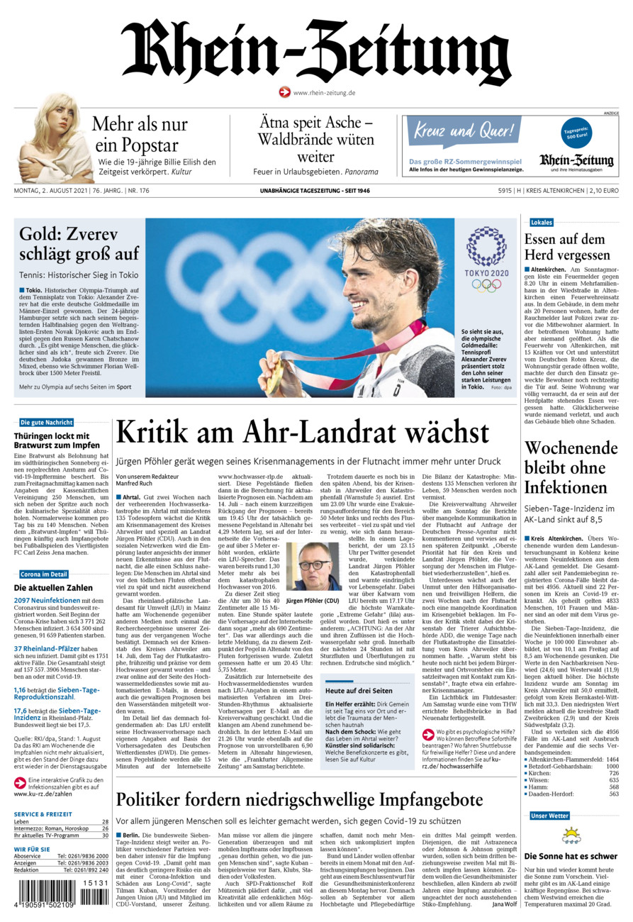 Rhein-Zeitung Kreis Altenkirchen vom Montag, 02.08.2021