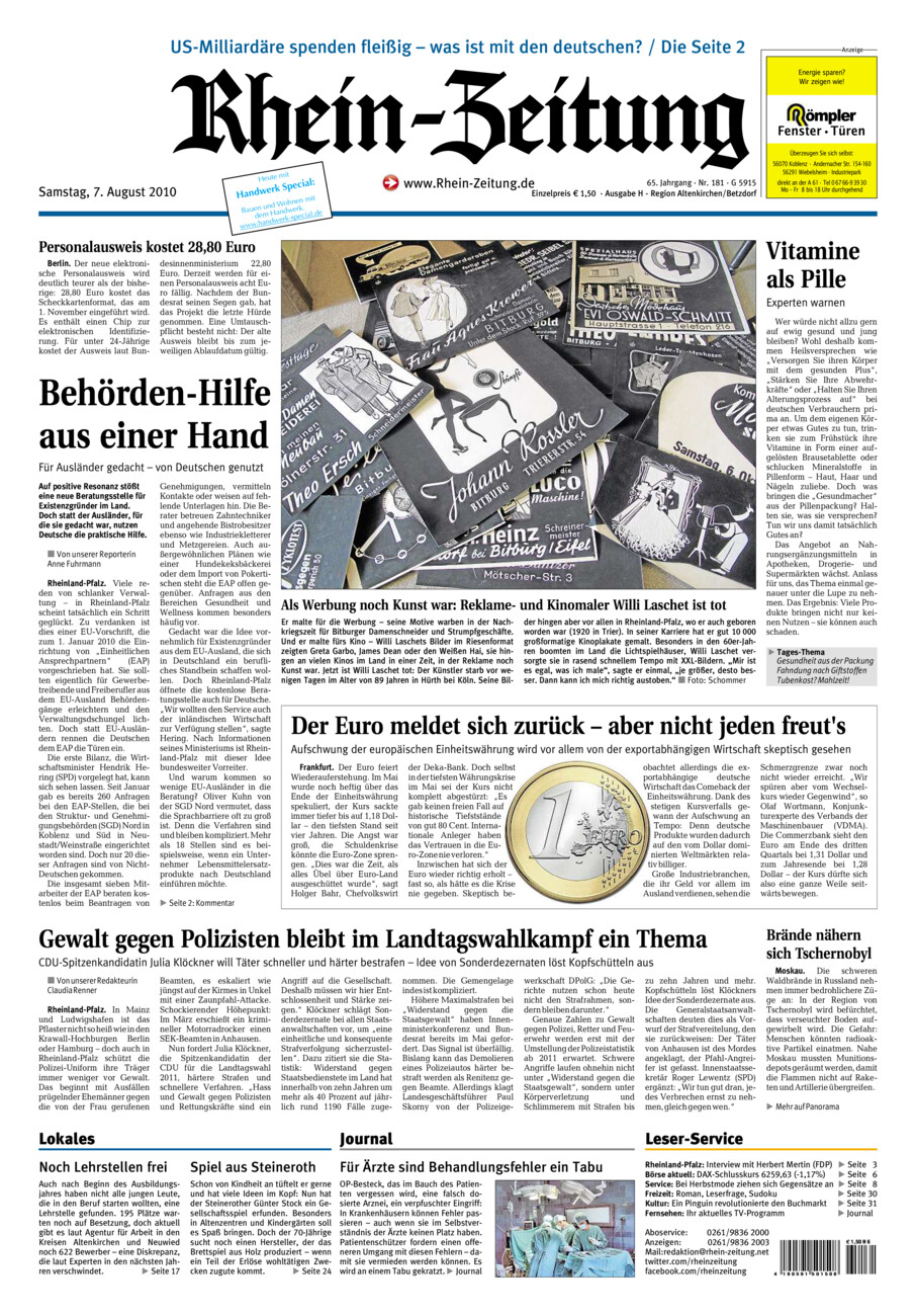 Rhein-Zeitung Kreis Altenkirchen vom Samstag, 07.08.2010