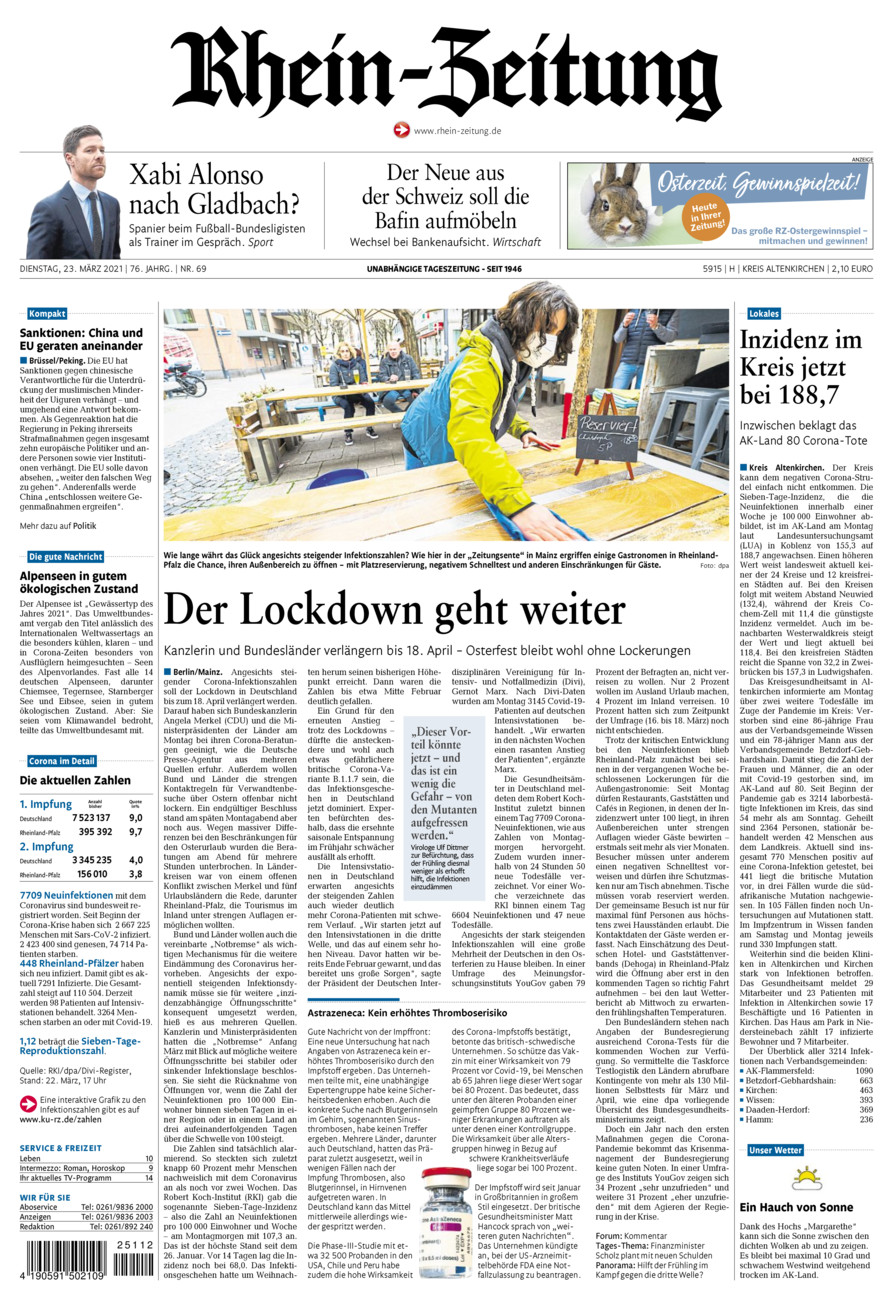 Rhein-Zeitung Kreis Altenkirchen vom Dienstag, 23.03.2021