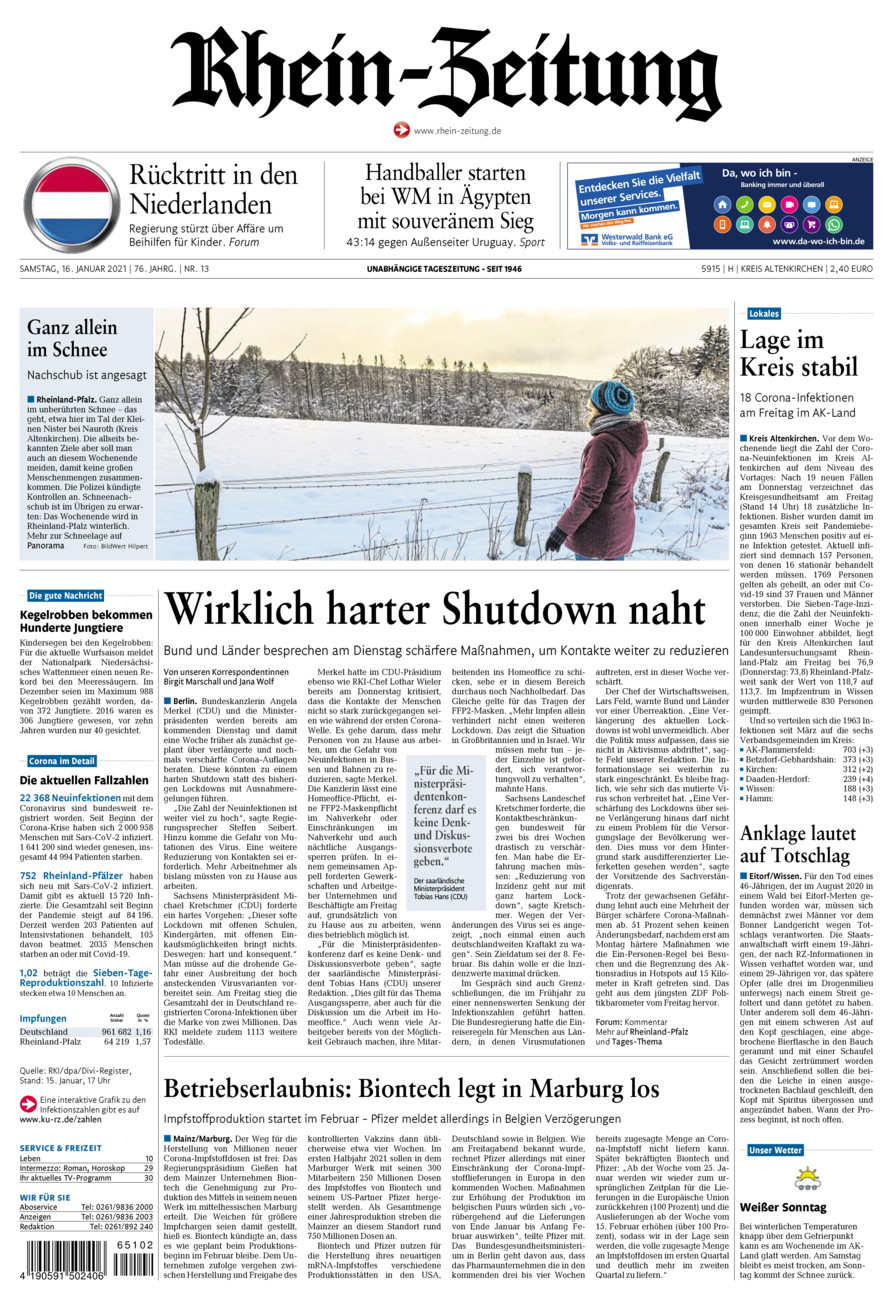 Rhein-Zeitung Kreis Altenkirchen vom Samstag, 16.01.2021