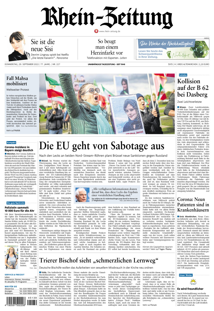 Rhein-Zeitung Kreis Altenkirchen vom Donnerstag, 29.09.2022