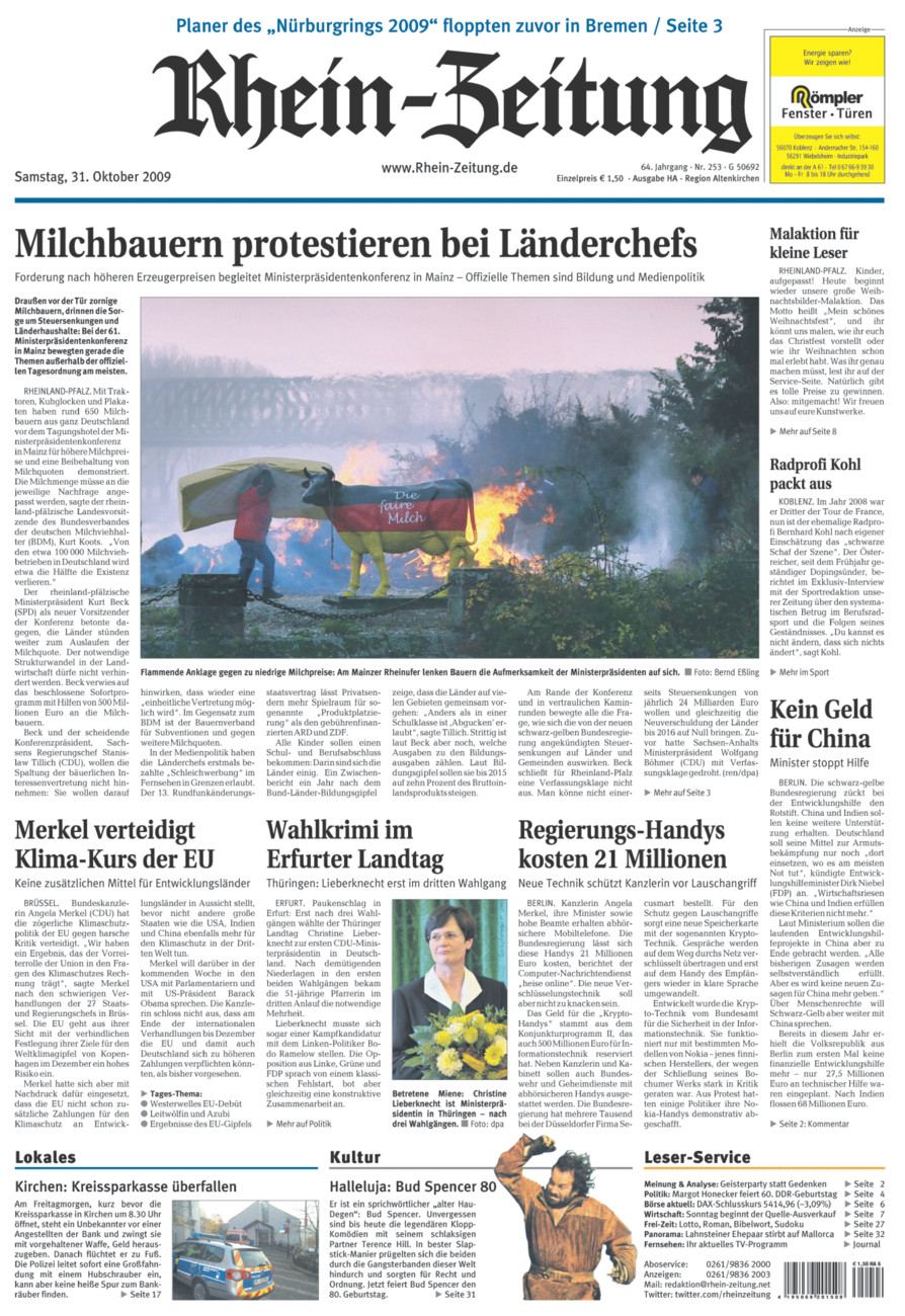 Rhein-Zeitung Kreis Altenkirchen vom Samstag, 31.10.2009
